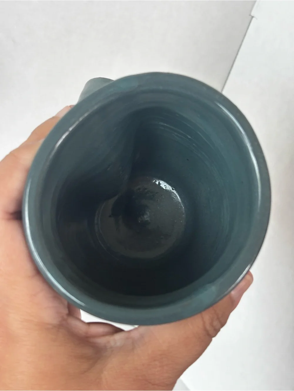Handmade Signed Right Handed Warmer Mug Blue Gray Glaze